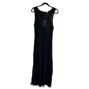 Melissa Odabash Black Lace Maxi Dress Cover Up Crochet Sleeveless L